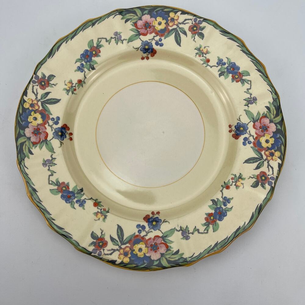 Surrey Multicolor Enameled Flowers Cream Body Hampton Ivory England Dinner Plate